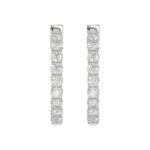 LADIES HOOP EARRINGS 5CT ROUND DIAMOND 14K WHITE GOLD