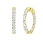 LADIES HOOP EARRINGS 5CT ROUND DIAMOND 14K YELLOW GOLD - Image 3