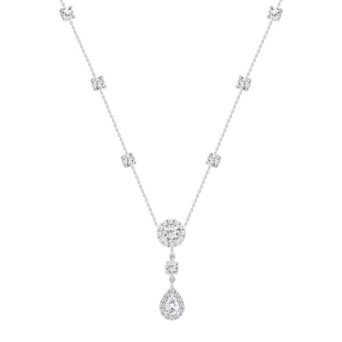 LADIES NECKLACE 2 3/4CT ROUND/PEAR DIAMOND 14K WHITE GOLD (CENTER STONE ROUND/PEAR DIAMOND 1/2CT 1/2CT ) - Image 1