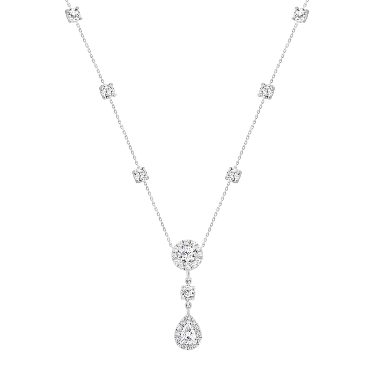LADIES NECKLACE 2 3/4CT ROUND/PEAR DIAMOND 14K WHITE GOLD (CENTER STONE ROUND/PEAR DIAMOND 1/2CT 1/2CT ) - Image 1