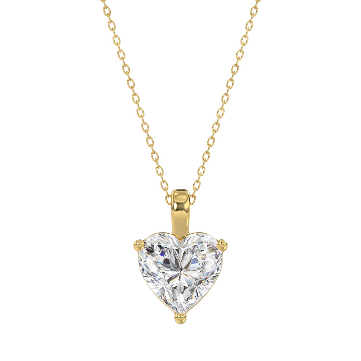 LADIES SOLITAIRE PENDANT WITH CHAIN 2CT HEART DIAMOND 14K YELLOW GOLD - Image 1