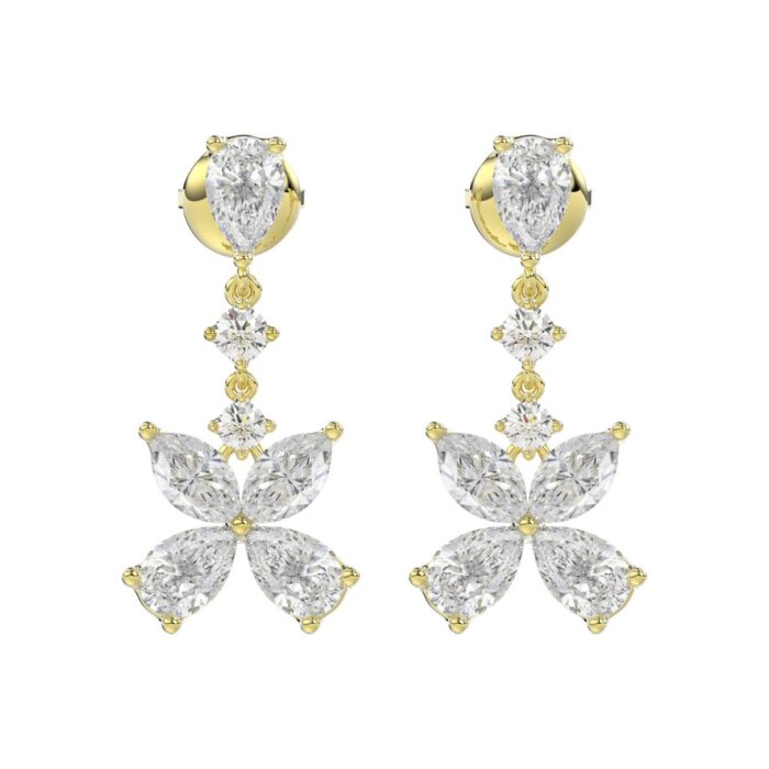 LADIES EARRINGS 3CT ROUND/MARQUISE/PEAR DIAMOND 14K YELLOW GOLD - Image 1