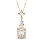 LADIES NECKLACE WITH CHAIN 1 1/2CT ROUND/PEAR/EMERALD DIAMOND 14K YELLOW GOLD