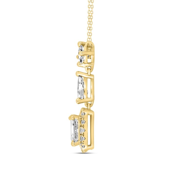 LADIES NECKLACE WITH CHAIN 1 1/2CT ROUND/PEAR/EMERALD DIAMOND 14K YELLOW GOLD - Image 2