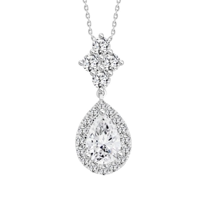 LADIES NECKLACE WITH CHAIN 2 1/2CT ROUND/PEAR DIAMOND 14K WHITE GOLD (CENTER STONE PEAR DIAMOND 1 1/2CT ) - Image 1