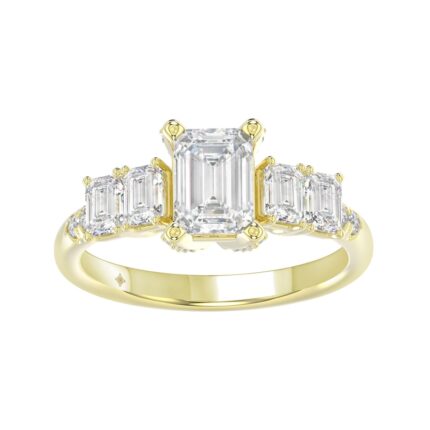 LADIES RING 2CT ROUND/EMERALD DIAMOND 14K YELLOW GOLD (CENTER STONE EMERALD DIAMOND 1CT )