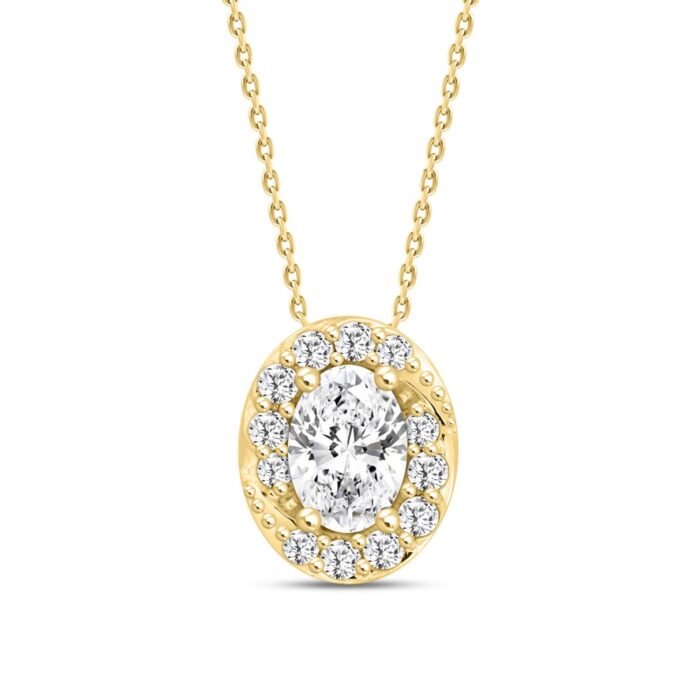 14K YELLOW GOLD 1.00CT ROUND/OVAL DIAMOND LADIES PENDANT WITH CHAIN (CENTER STONE OVAL DIAMOND 3/4CT) - Image 1