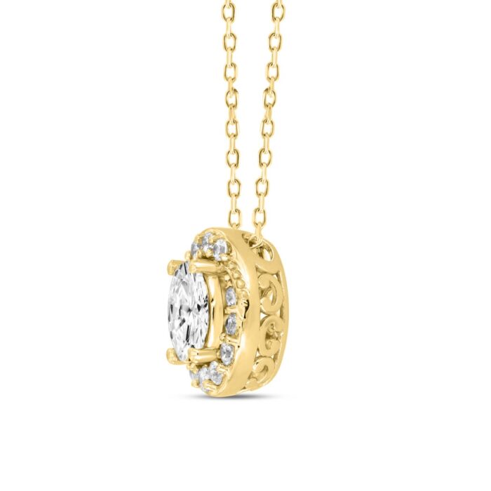 14K YELLOW GOLD 1.00CT ROUND/OVAL DIAMOND LADIES PENDANT WITH CHAIN (CENTER STONE OVAL DIAMOND 3/4CT) - Image 3