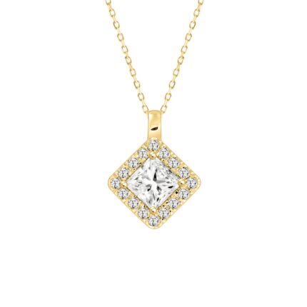 14K YELLOW GOLD 1 1/4CT ROUND/PRINCESS DIAMOND LADIES PENDANT WITH CHAIN (CENTER STONE PRINCESS DIAMOND 1CT