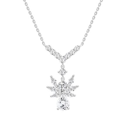 LADIES NECKLACE 3 3/4CT ROUND/PEAR/MARQUISE DIAMOND 14K WHITE GOLD