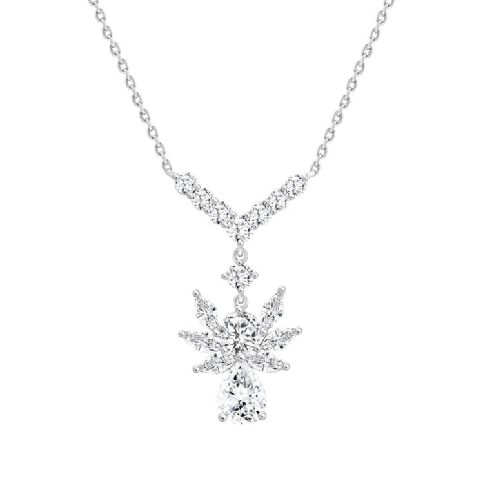 LADIES NECKLACE 3 3/4CT ROUND/PEAR/MARQUISE DIAMOND 14K WHITE GOLD - Image 1