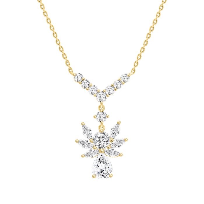 LADIES NECKLACE 3 3/4CT ROUND/PEAR/MARQUISE DIAMOND 14K YELLOW GOLD - Image 1