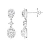 LADIES EARRINGS 2 3/4CT ROUND/OVAL/PEAR DIAMOND 14K WHITE GOLD (CENTER STONE OVAL DIAMOND 1CT ) - Image 2