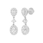 LADIES EARRINGS 2 3/4CT ROUND/OVAL/PEAR DIAMOND 14K WHITE GOLD (CENTER STONE OVAL DIAMOND 1CT ) - Image 3