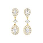 LADIES EARRINGS 2 3/4CT ROUND/OVAL/PEAR DIAMOND 14K YELLOW GOLD (CENTER STONE OVAL DIAMOND 1CT )