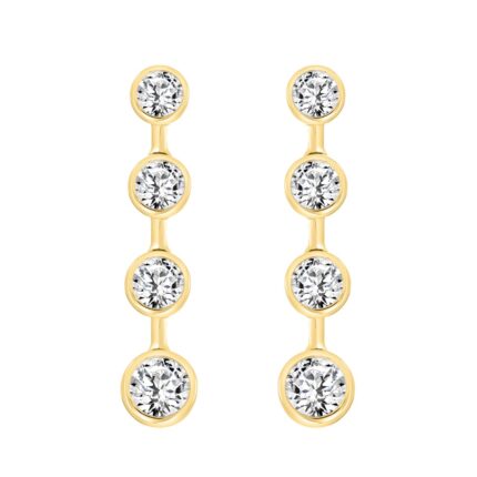 LADIES LINEAR EARRINGS 2CT ROUND DIAMOND 14K YELLOW GOLD