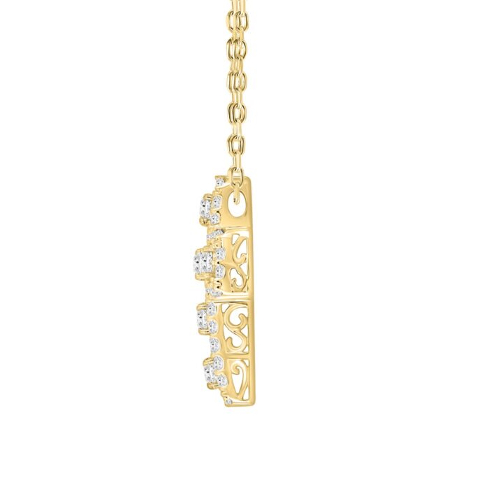 LADIES CROSS PENDANT WITH CHAIN 2 1/2CT ROUND DIAMOND 14K YELLOW GOLD - Image 2