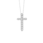 LADIES CROSS PENDANT WITH CHAIN 4CT ROUND DIAMOND 14K WHITE GOLD - Image 3