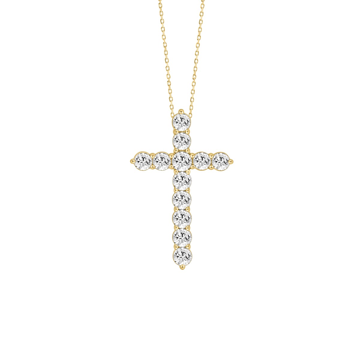 LADIES CROSS PENDANT WITH CHAIN 4CT ROUND DIAMOND 14K YELLOW GOLD - Image 1