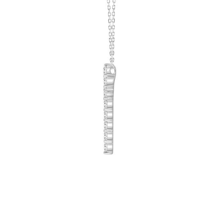 LADIES CROSS PENDANT WITH CHAIN 5CT ROUND DIAMOND 14K WHITE GOLD - Image 2