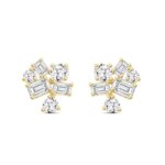 LADIES STUD EARRINGS 3 1/2CT EMERALD/ROUND DIAMOND 14K YELLOW GOLD