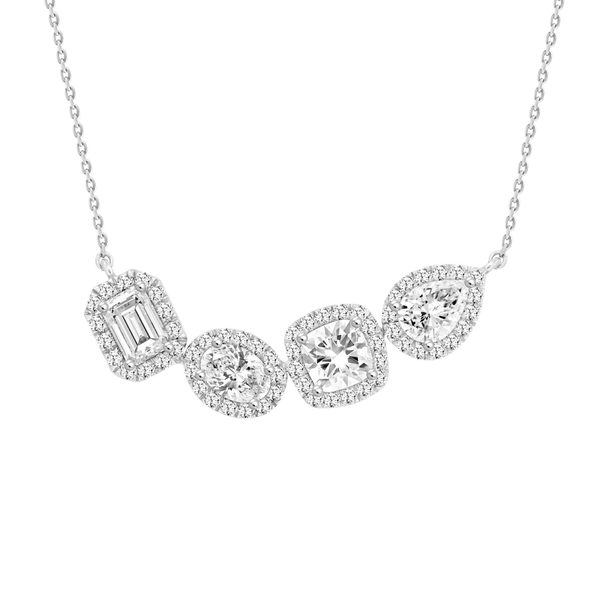 LADIES NECKLACE WITH CHAIN 3 1/2CT ROUND/PEAR/OVAL/COUSHION/EMERALD DIAMOND 14K WHITE GOLD - Image 1