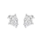 LADIES STUD EARRINGS 2CT EMERALD/PEAR/MARQUISE DIAMOND 14K WHITE GOLD