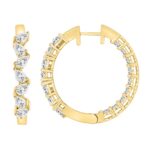 LADIES HOOP EARRINGS 4 3/4CT PEAR/ROUND DIAMOND 14K YELLOW GOLD - Image 2