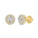 LADIES STUD EARRINGS 1CT ROUND DIAMOND 14K YELLOW GOLD - Image 3