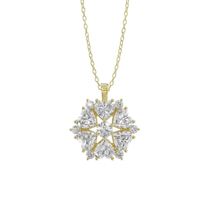 LADIES PENDANT WITH CHAIN 1 3/4CT ROUND/HEART DIAMOND 14K YELLOW GOLD - Image 1