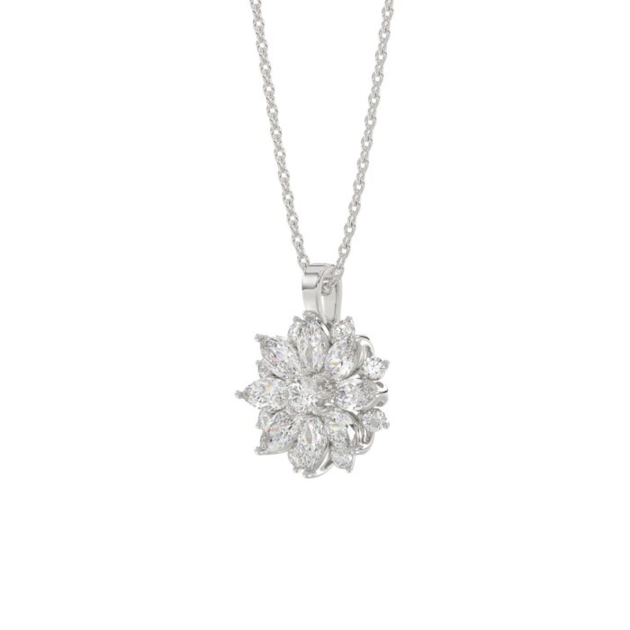 LADIES PENDANT WITH CHAIN 1CT ROUND/MARQUISE DIAMOND 14K WHITE GOLD - Image 3