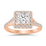 14K ROSE GOLD 1 1/2CT ROUND/PRINCESS DIAMOND LADIES RING (CENTER STONE PRINCESS DIAMOND 1CT)