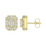 LADIES STUD EARRINGS 1CT EMERALD/ROUND DIAMOND 14K YELLOW GOLD - Image 2