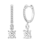 LADIES EARRINGS 1 1/4CT PRINCESS/ROUND DIAMOND 14K WHITE GOLD (CENTER STONE PRINCESS DIAMOND 1CT) - Image 2
