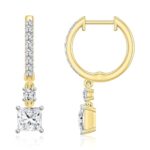 LADIES EARRINGS 1 1/4CT PRINCESS/ROUND DIAMOND 14K YELLOW GOLD (CENTER STONE PRINCESS DIAMOND 1CT) - Image 3