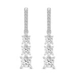LADIES EARRINGS 2CT ROUND/PRINCESS DIAMOND 14K WHITE GOLD