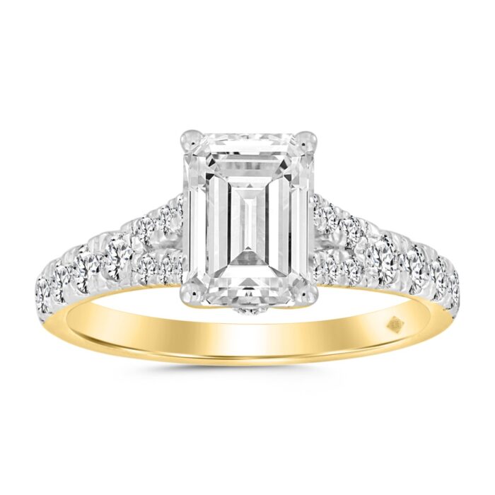 LADIES RING 2CT ROUND/EMERALD DIAMOND 14K YELLOW GOLD (CENTER STONE EMERALD DIAMOND 1 1/2CT ) - Image 1