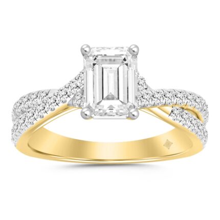 LADIES RING 2CT ROUND/EMERALD DIAMOND 14K YELLOW GOLD (CENTER STONE EMERALD DIAMOND 1 1/2CT )