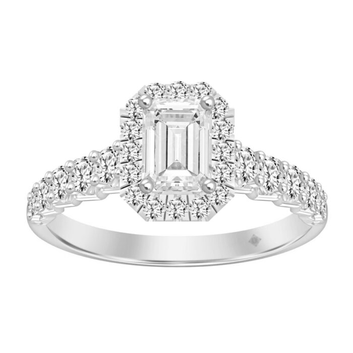 LADIES RING 1 3/4CT ROUND/EMERALD DIAMOND 14K WHITE GOLD (CENTER STONE EMERALD DIAMOND 1CT ) - Image 1