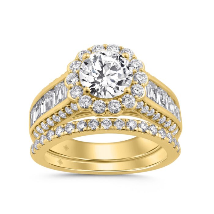 14K YELLOW GOLD 3 3/4CT ROUND/EMERALD DIAMOND LADIES BRIDAL SET (CENTER STONE ROUND DIAMOND 1 1/2CT) - Image 1