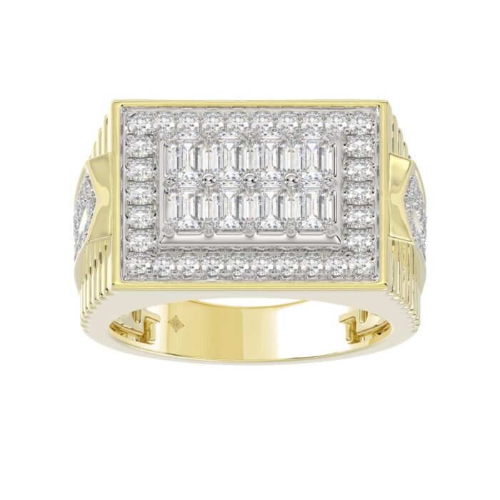 MEN'S RING 2CT ROUND/EMERALD DIAMOND 14K YELLOW GOLD - Image 1