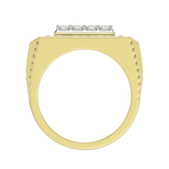 MEN'S RING 2CT ROUND/EMERALD DIAMOND 14K YELLOW GOLD - Image 2