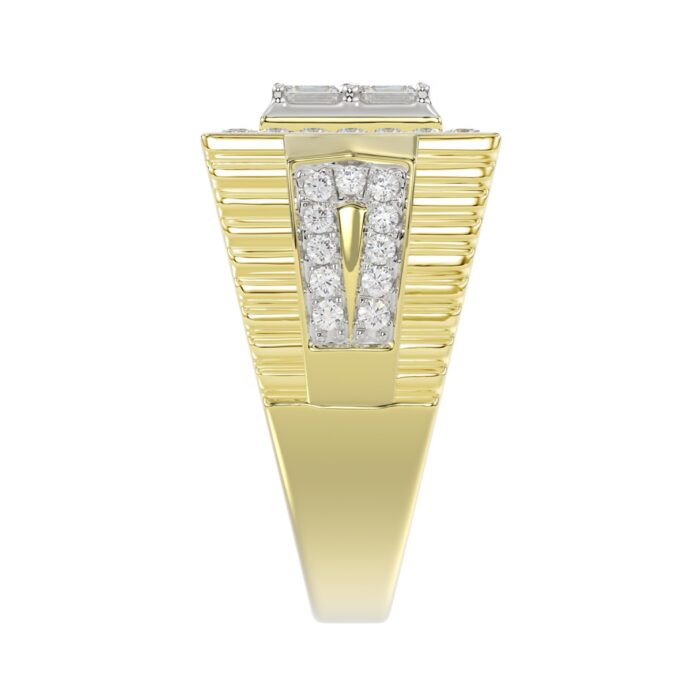 MEN'S RING 2CT ROUND/EMERALD DIAMOND 14K YELLOW GOLD - Image 4