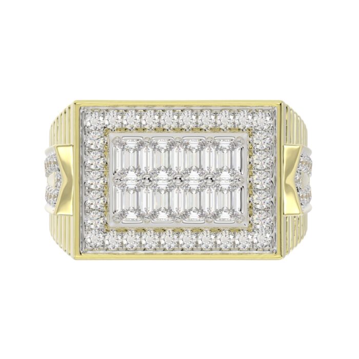 MEN'S RING 2CT ROUND/EMERALD DIAMOND 14K YELLOW GOLD - Image 5