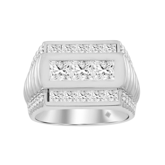 MEN'S RING 3CT ROUND/PRINCESS DIAMOND 14K WHITE GOLD - Image 1