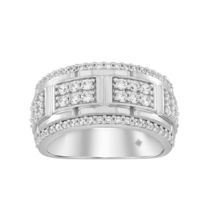 MEN'S RING 1 1/4CT ROUND DIAMOND 14K WHITE GOLD - Image 1
