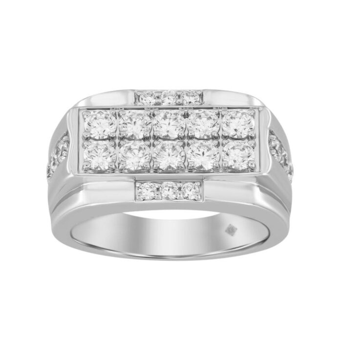 MEN'S RING 1 3/4CT ROUND DIAMOND 14K WHITE GOLD - Image 1