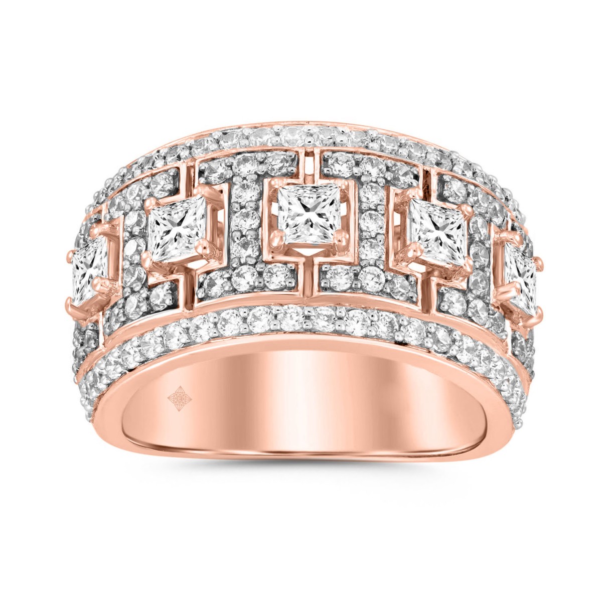 MEN'S RING 2 1/3CT ROUND/PRINCESS DIAMOND 14K ROSE GOLD - Image 1