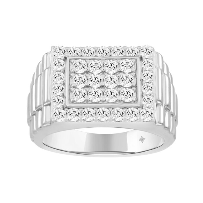MEN'S RING 1 1/2CT ROUND DIAMOND 14K WHITE GOLD - Image 1