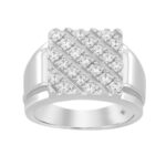 MEN'S RING 1CT ROUND DIAMOND 14K WHITE GOLD
